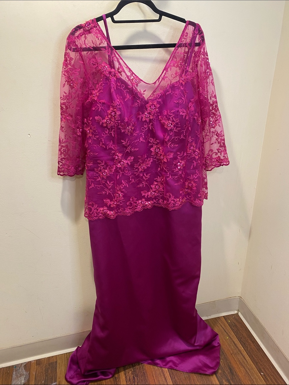 Fuchsia Embroidered Lace Evening Gown Fits XL